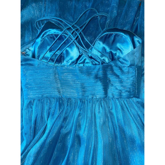 Womens Aidan Mattox Blue Sparkly Spaghetti Strap Long Maxi‎ Gown Dress 6 - Picture 10 of 12